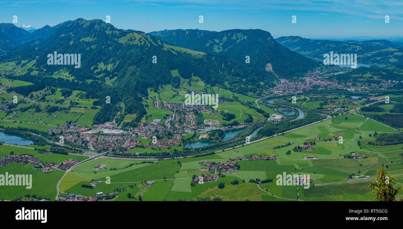 Panorama vom Gruenten, 1738m, ins Illertal, Blaichach, Immenstadt, Alpsee und Allgaeuer Alpen, Oberallgaeu, Allgaeu, Bayern, Deutschland, Europa Stock Photo