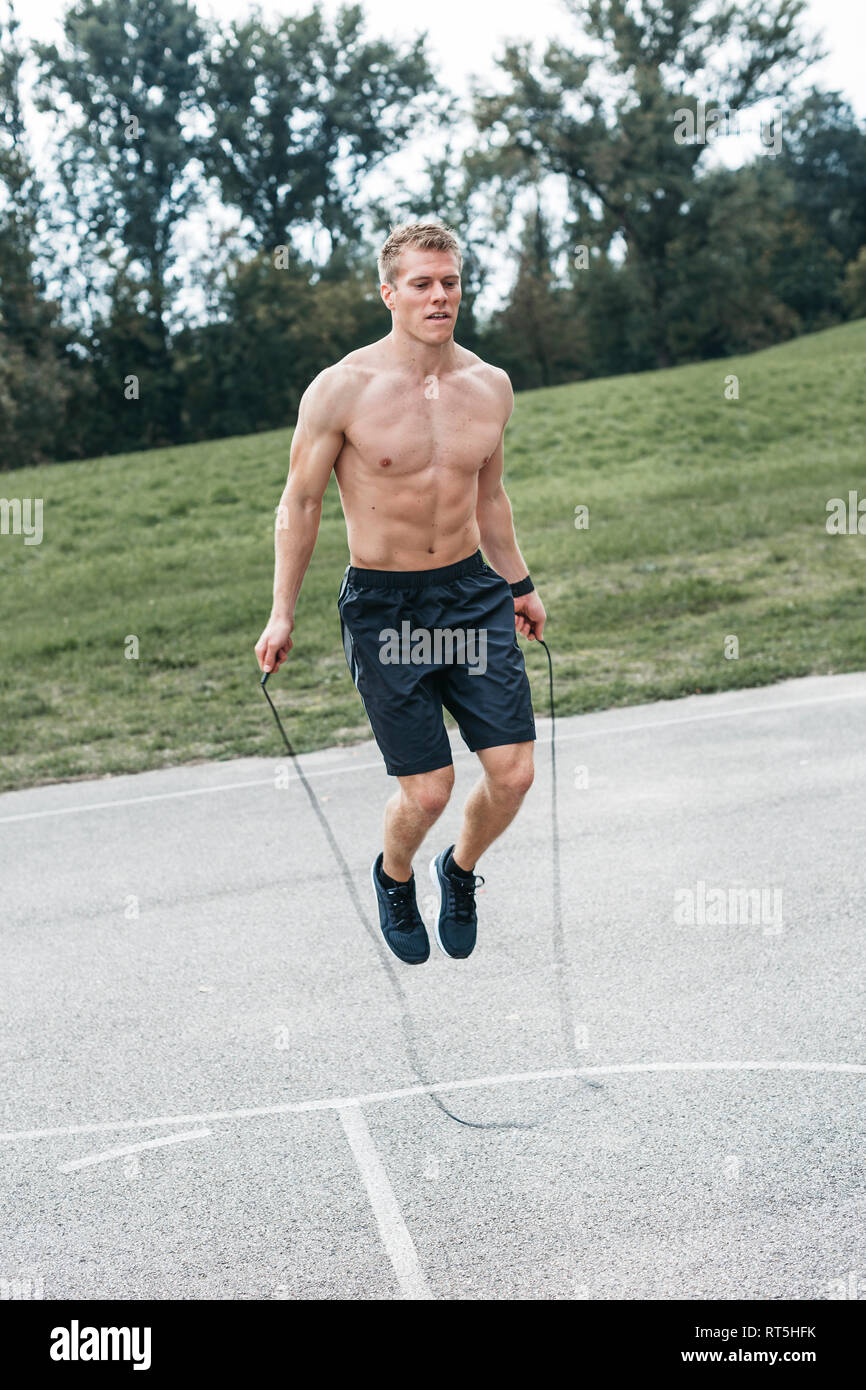 Sportive Man Skipping Rope Stock Photo Alamy