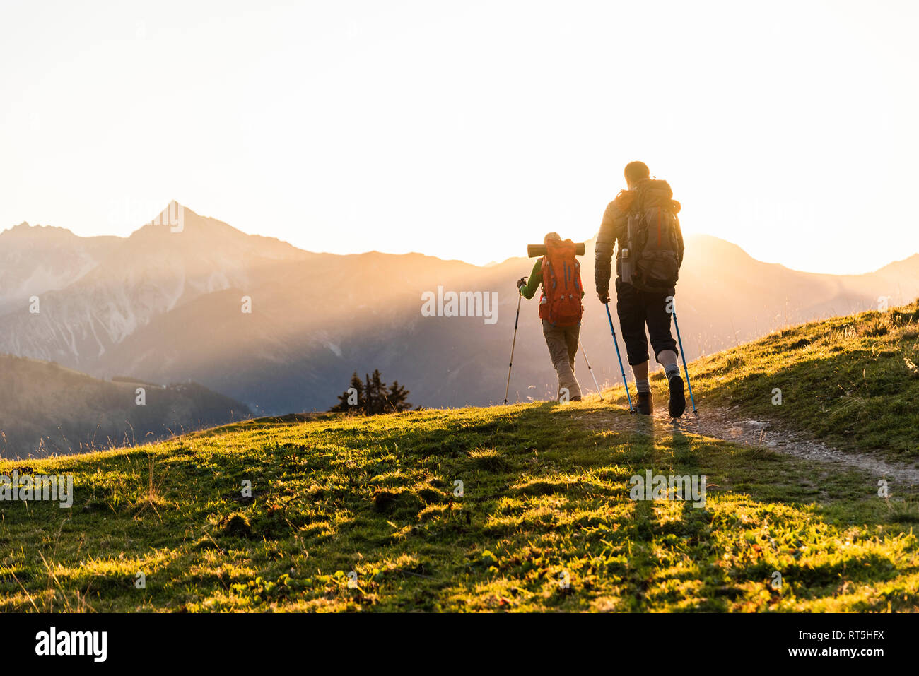 Couple hiking in the Austrian mountains Stock Photo