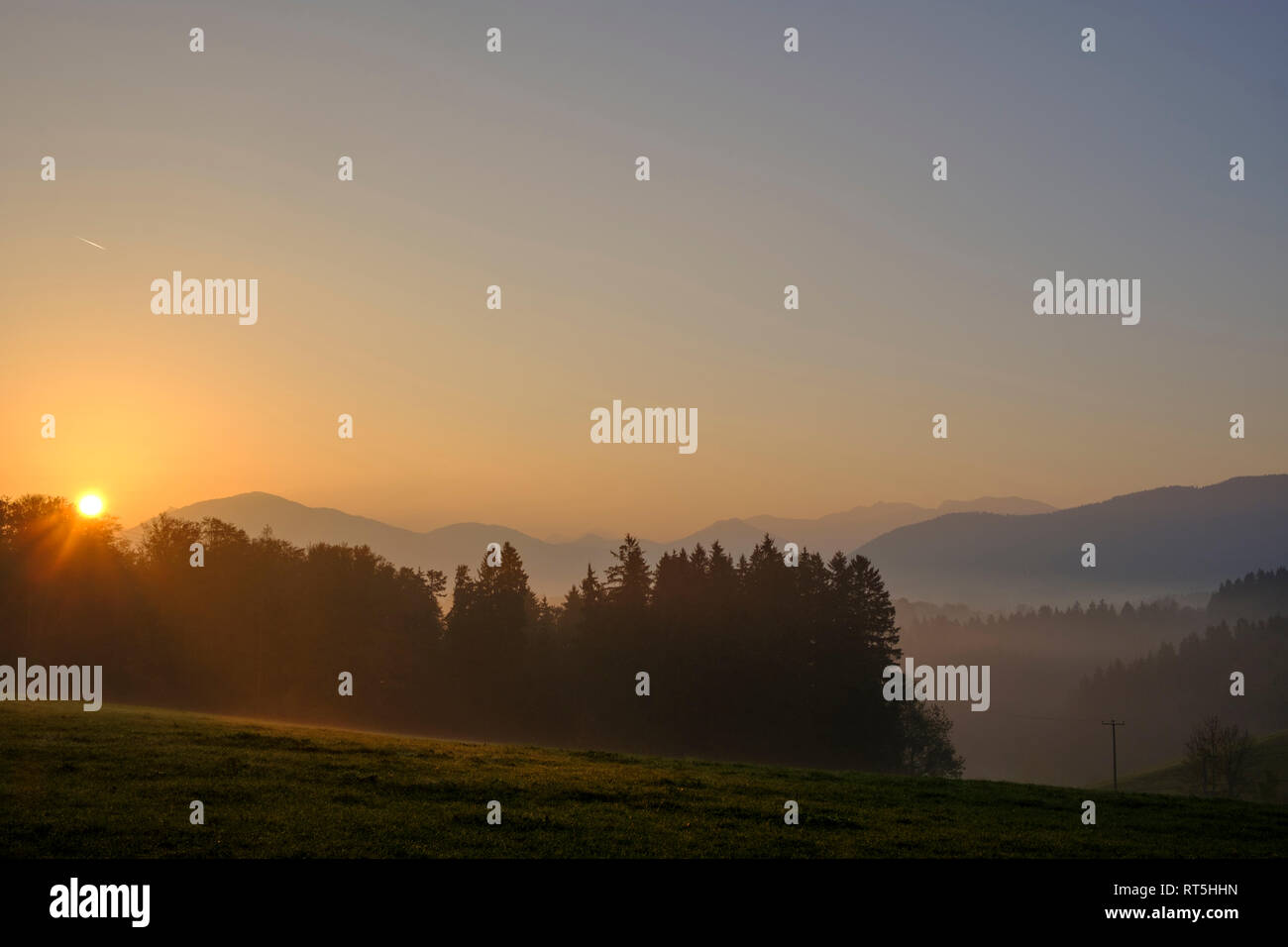 Germany, Upper Bavaria, Giesberg near Miesbach at sunrise Stock Photo
