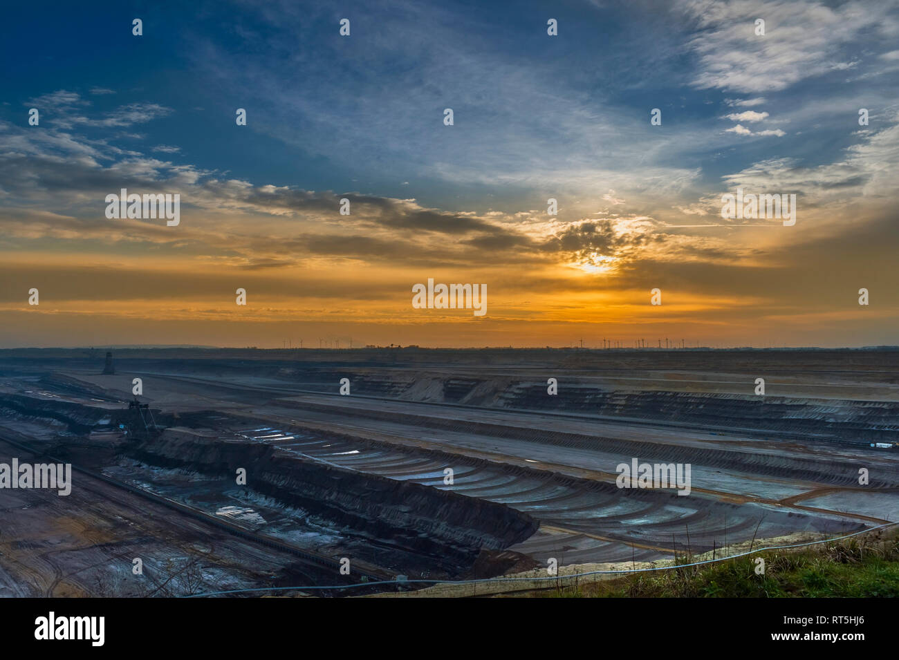 Germany, Grevenbroich, Garzweiler surface mine in winter at sunset Stock Photo