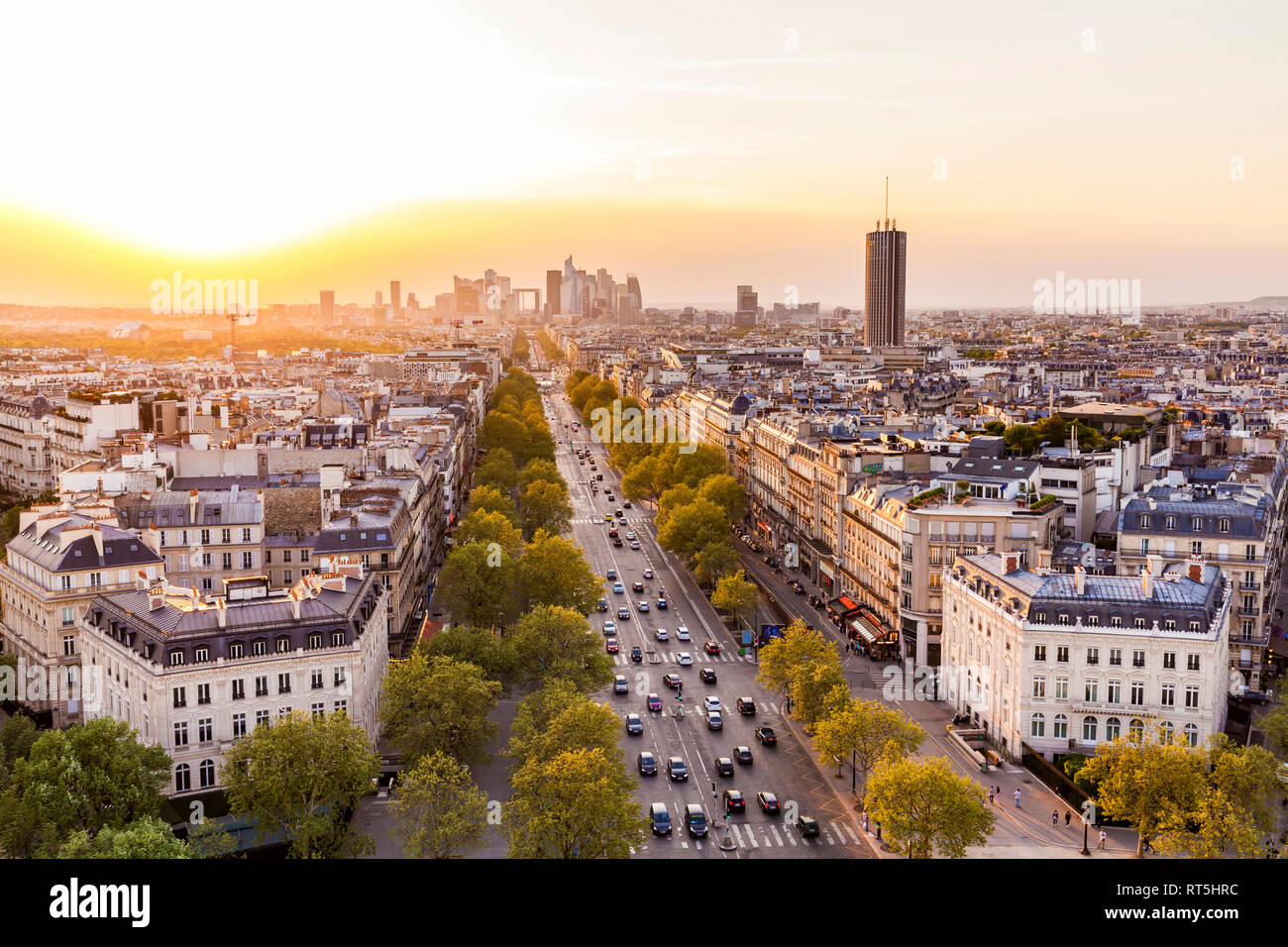 France, Paris, cityscape with Avenue de la Grande Armee and La Defense Stock Photo