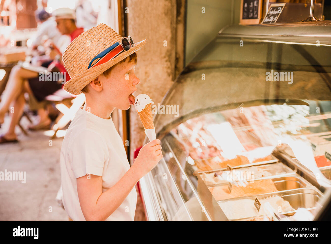 Boy eating ice cream Stock Photo