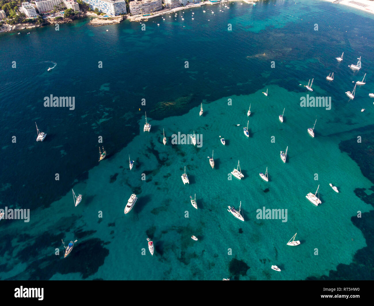 Spain, Baleares, Mallorca, Calvia region, Aerial view of Santa ponca, marina Stock Photo