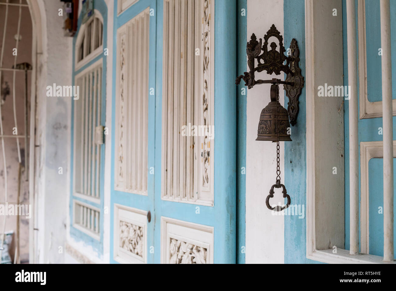 Doorbell at Entrance to Private Home, Lorong Lumut Street, George Town, Penang, Malaysia Stock Photo