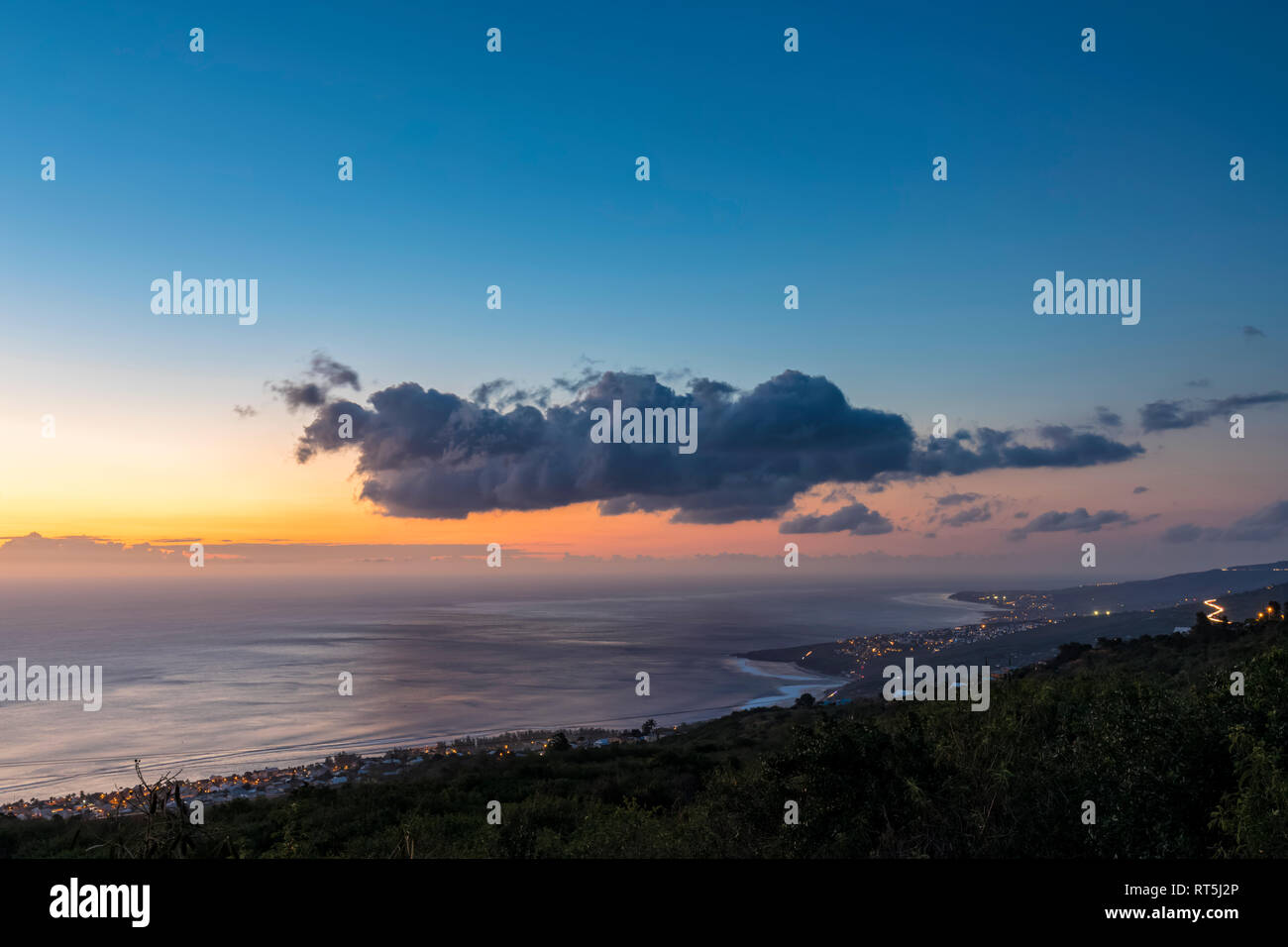 Reunion, West Coast, Saint-Leu, Sunset over sea Stock Photo