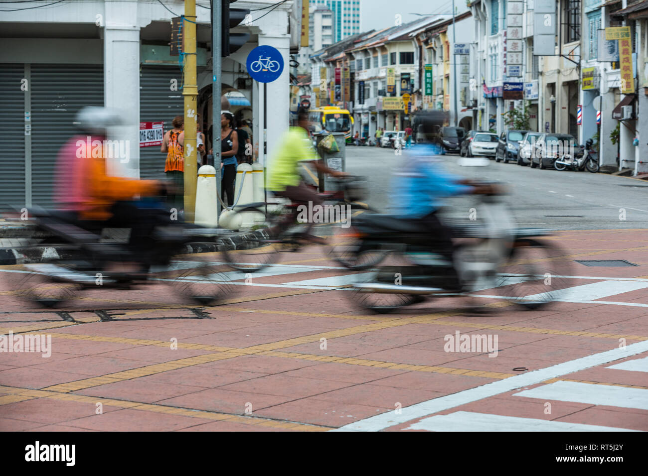 Fast Motorbikes, Speeding Traffic, George Town, Penang, Malaysia Stock Photo