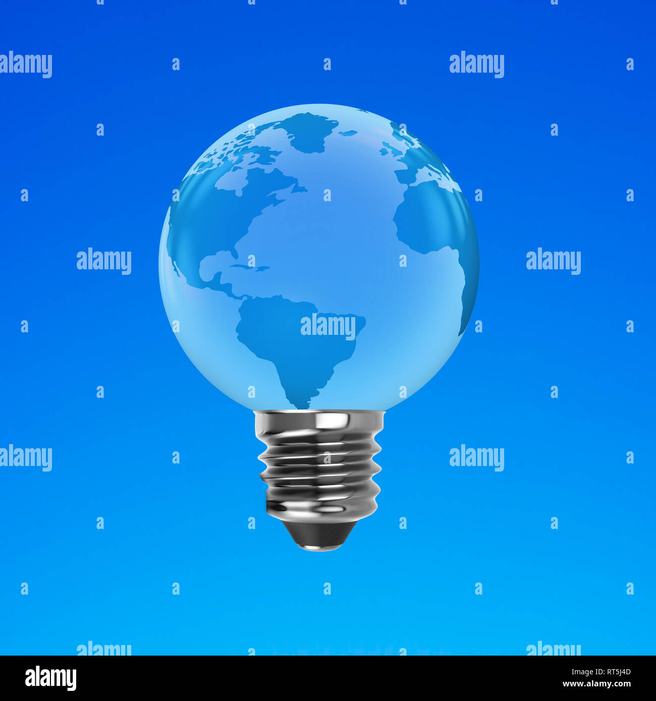 Light bulb of globe shape, isolated on blue background Stock Photo - Alamy