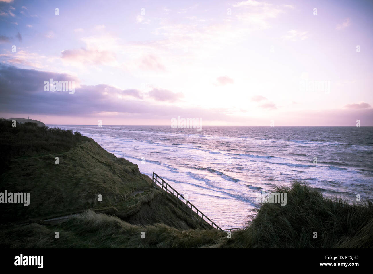 Denmark, North Jutland, Lonstrup, view from dunes to horizon at twilight Stock Photo