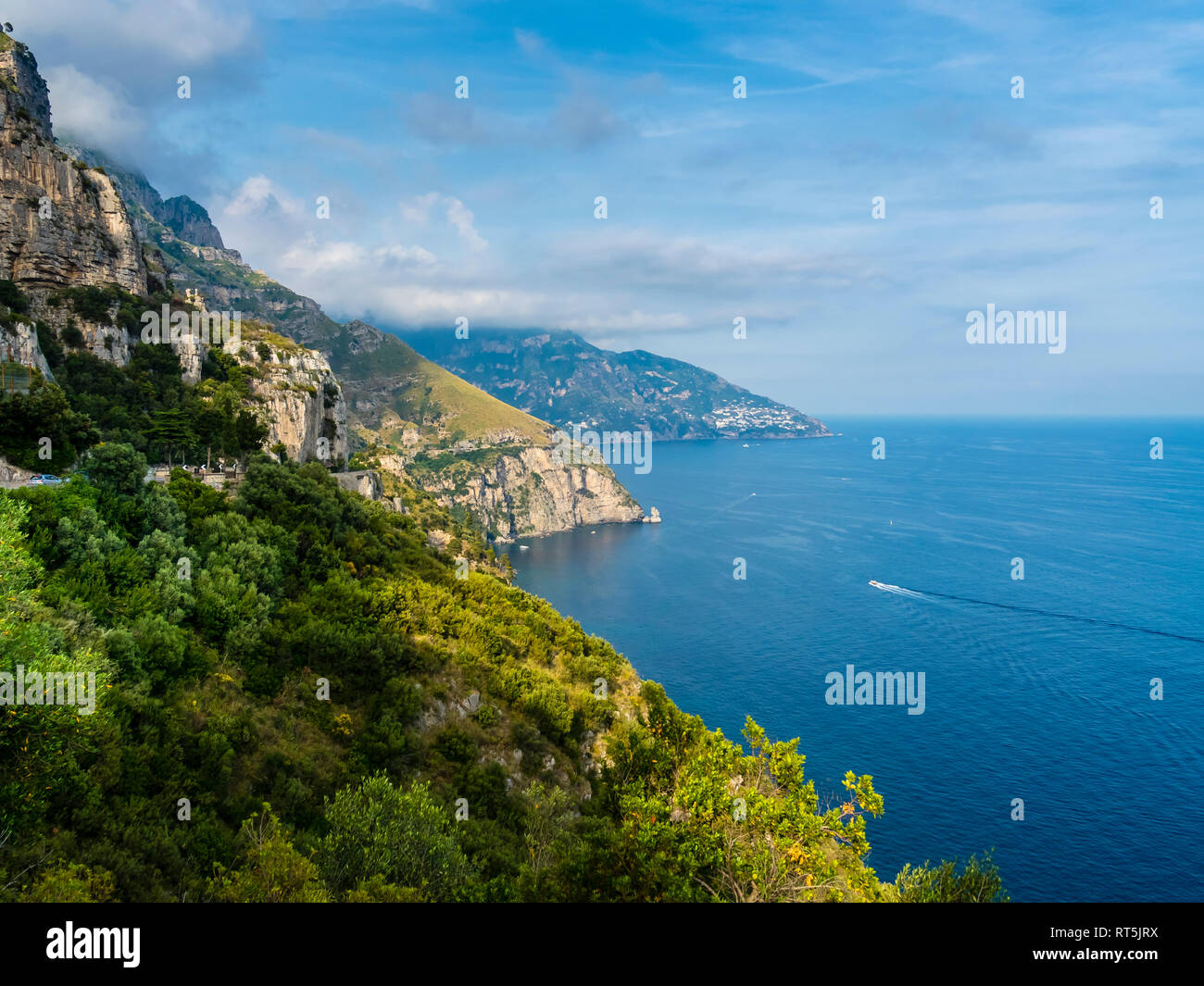 Italy, Campania, Gulf of Salerno, Sorrent, Amalfi Coast, Positano, cliff coast Stock Photo