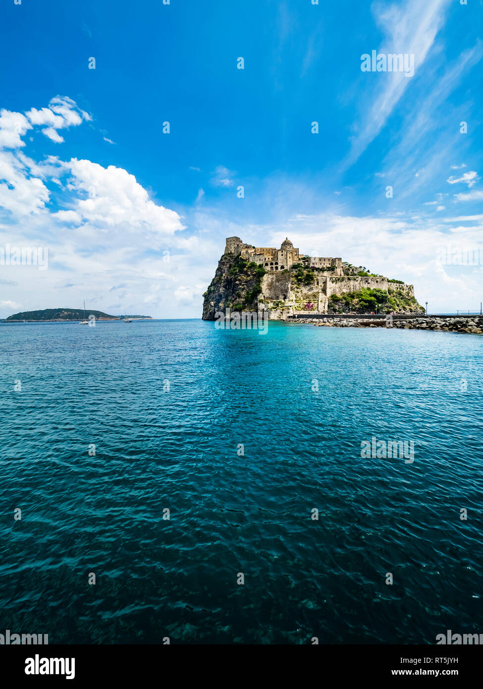 Italy, Campania, Naples, Gulf of Naples, Ischia Island, Castello Aragonese on rock island Stock Photo
