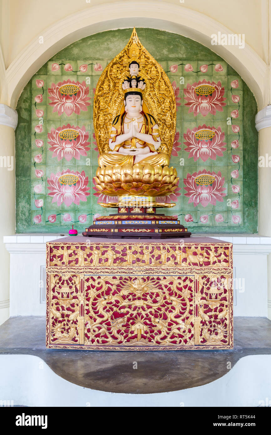 Statue of Avalokiteśvara Bodhisattva in the Ban Po Thar Pagoda, Kek Lok Si Buddhist Temple, George Town, Penang, Malaysia. Stock Photo