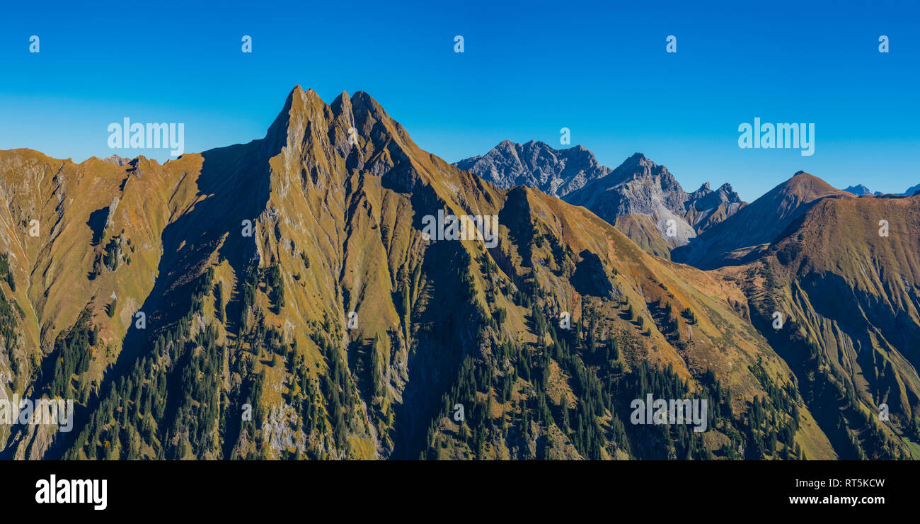 Germany, Bavaria, Allgaeu Alps, Panoramic view from Kegelkopf to Hoefats Stock Photo