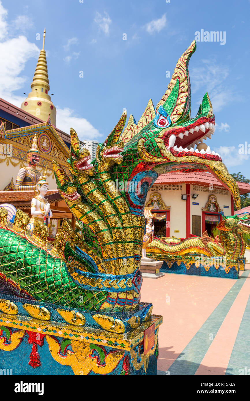 A Naga Guards Entrance to Wat Chayamangkalaram,  Temple of the Reclining Buddha.  George Town, Penang, Malaysia Stock Photo