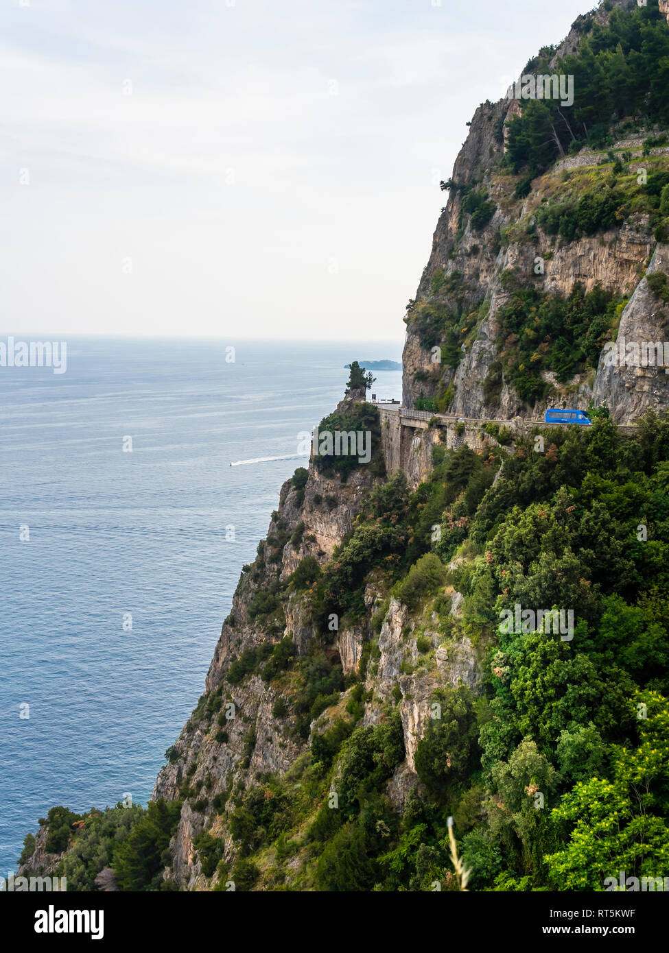 Italy, Campania, Gulf of Salerno, Sorrent, Amalfi Coast, Positano, cliff coast, Tordigliano Belvedere Stock Photo