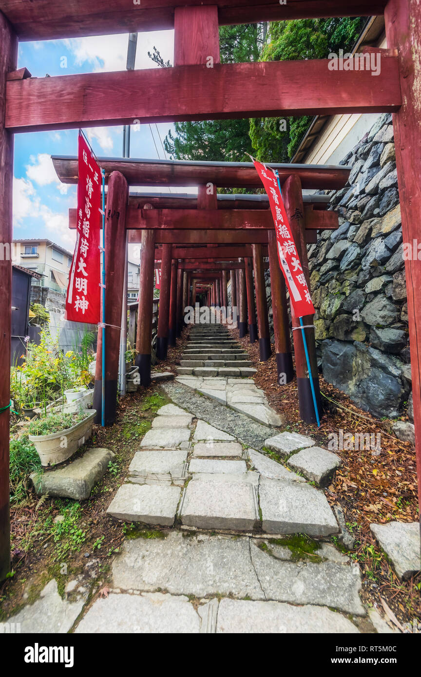 Japan, Koya-san, path and wall Stock Photo