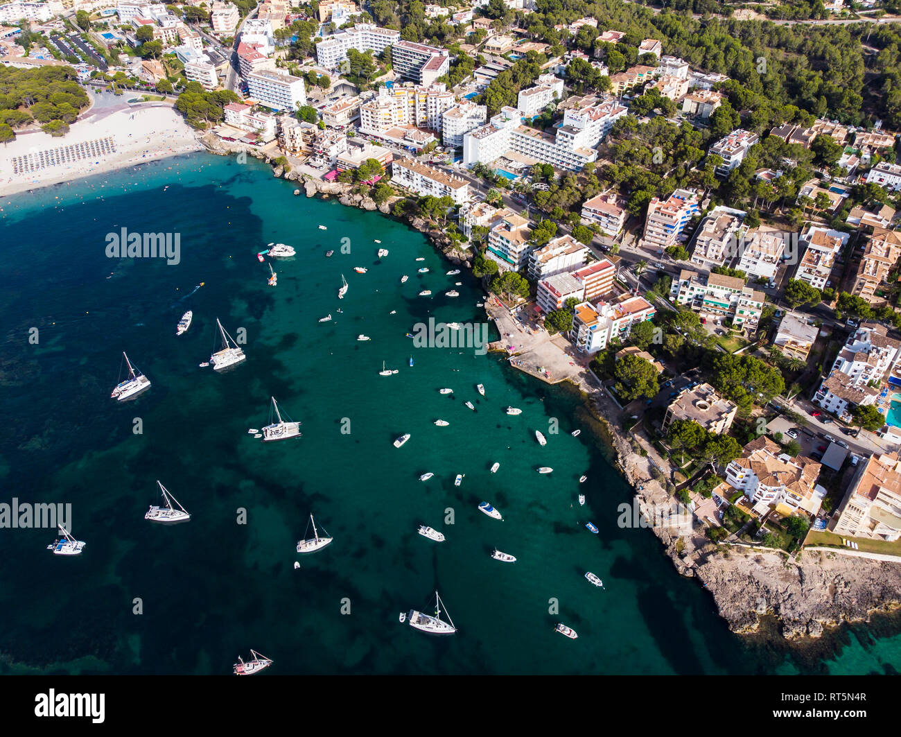 Spain, Baleares, Mallorca, Calvia region, Aerial view of Santa ponca, marina Stock Photo