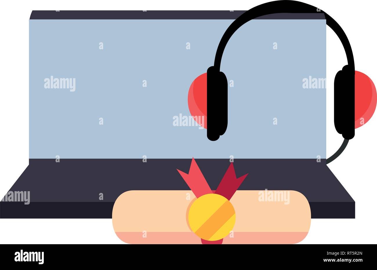 laptop headphones diploma online education school vector illustration ...