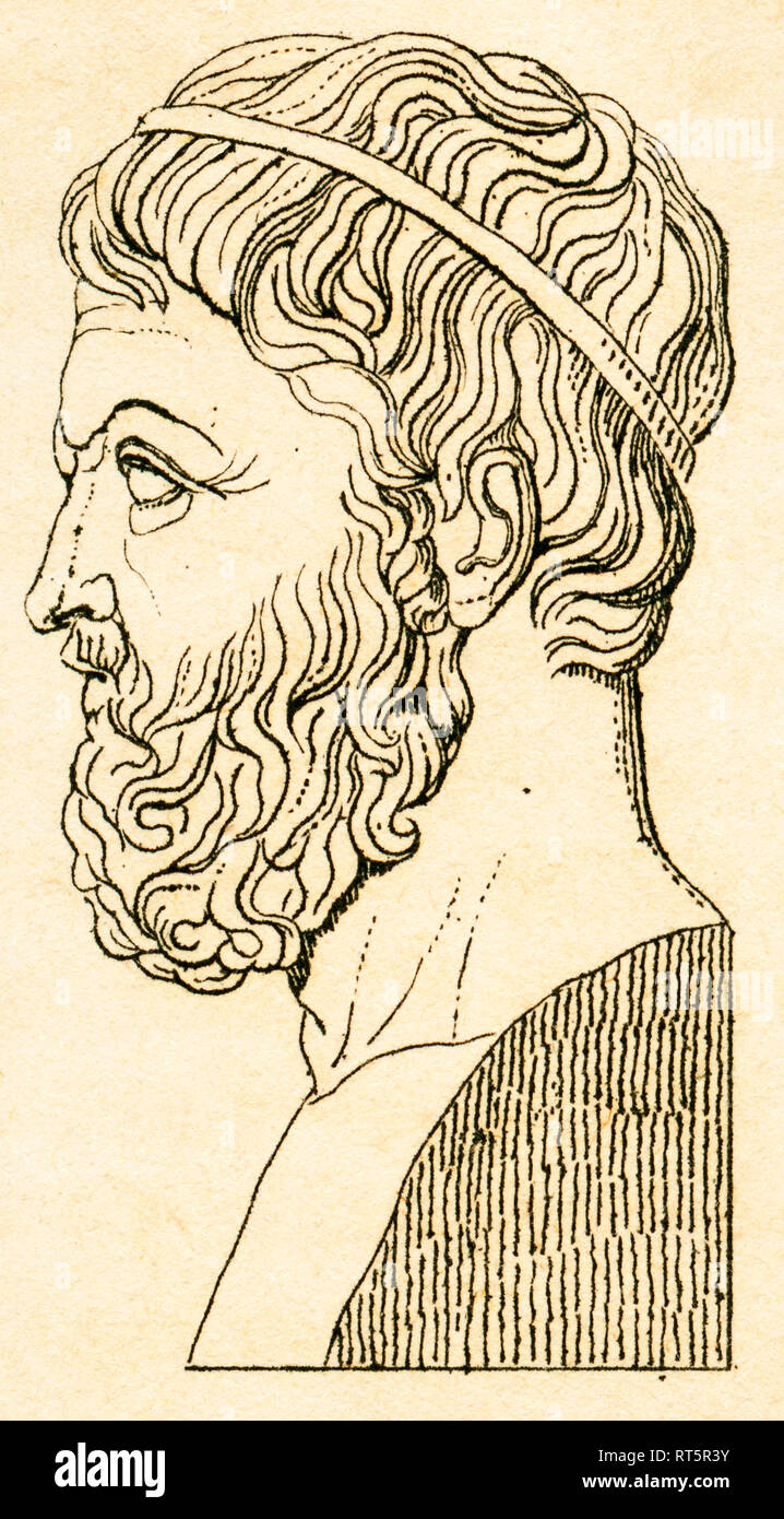 Greece, Sophocles, greek poet, steel engraving from: Dr. C. A. Mebolds ' Welt-Gemälde-Gallerie oder Geschichte und Beschreibung aller Länder und Völker, ihrer Gebräuche, Religionen, Sitten u.f.m. ' (world history, description all countries and people, their manners and customs), Stuttgart, published by Schweizerbart, about 1836., Artist's Copyright has not to be cleared Stock Photo