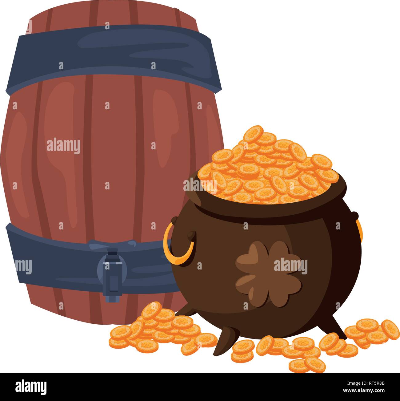 cauldron filled coins barrel st patricks day vector illustration Stock ...