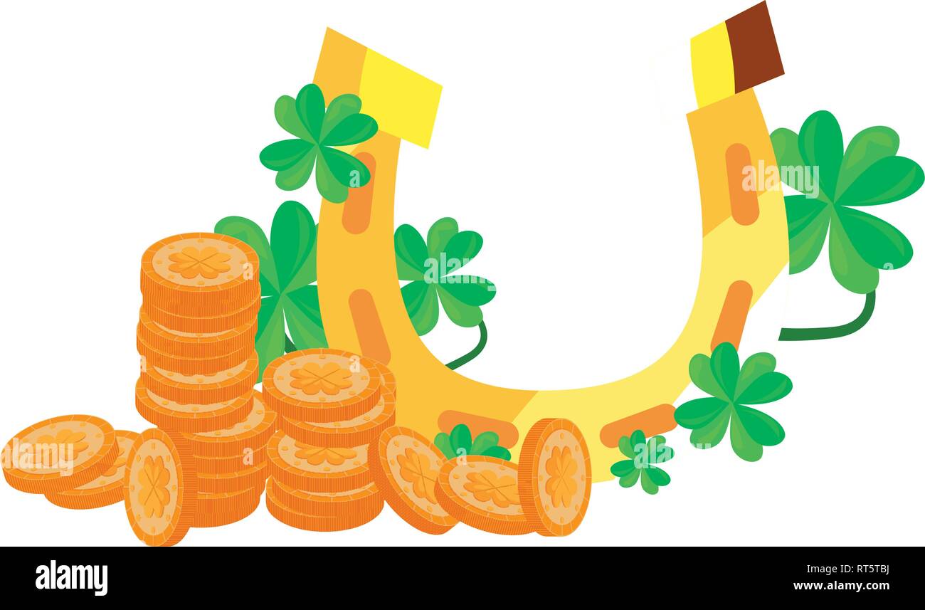 horseshoe coins clover st patricks day vector illustration Stock Vector ...