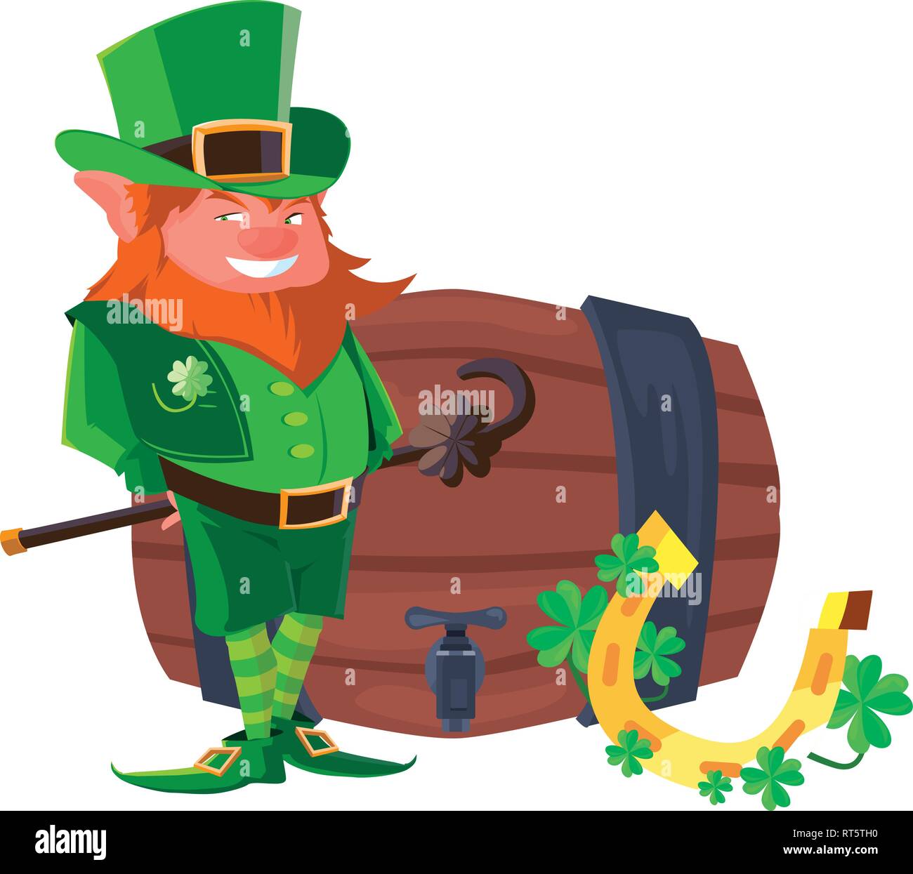 leprechaun with barrel horseshoe st patricks day vector illustration Stock Vector