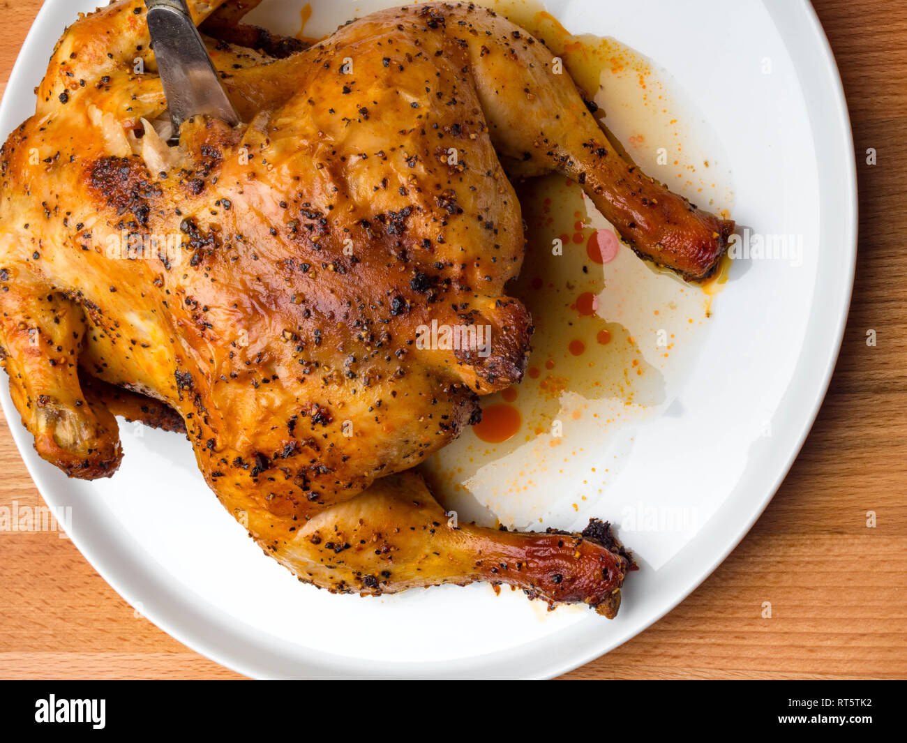 delicious roast chicken with crispy skin in honey soy sauce glaze