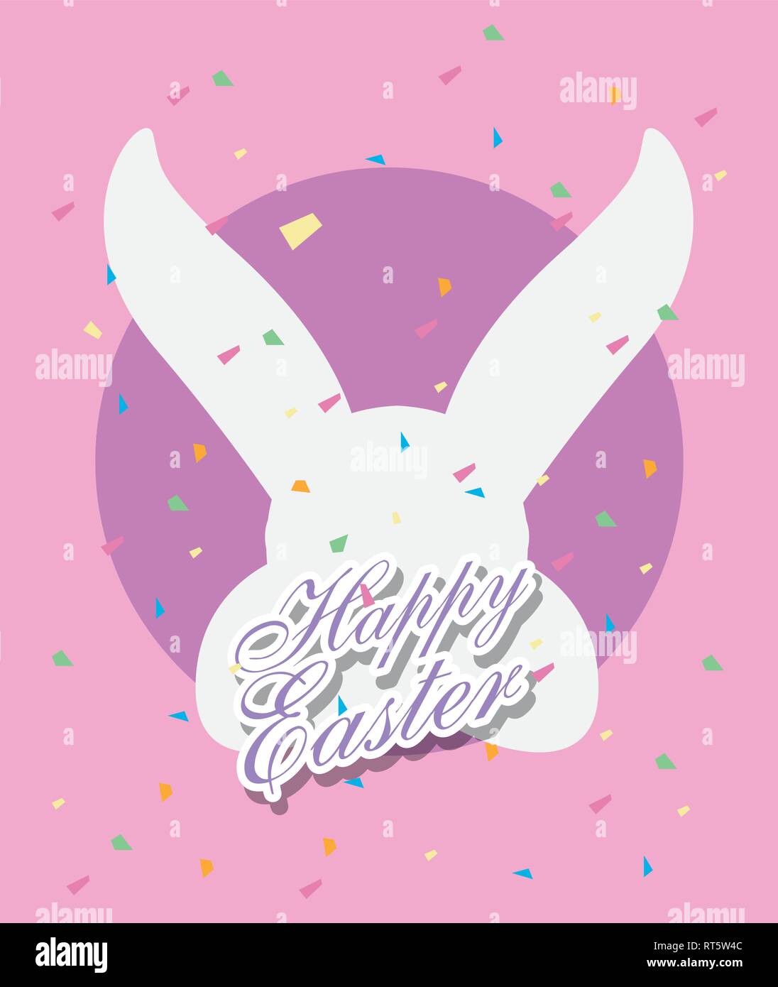 Silhouette Bunny Confetti Happy Easter Card Vector Illustration Stock Vector Image Art Alamy