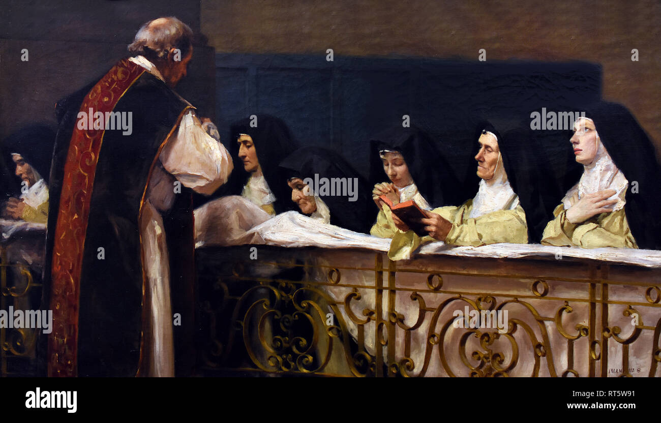 The Nuns Taking Communion 1891 by Enrique Melida Alinari, 1838-1892 Spain, Spanish. Stock Photo