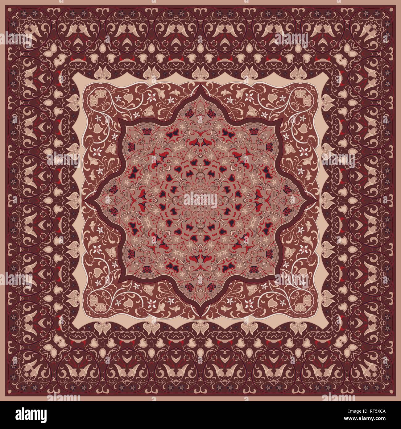 Ancient Arabic pattern. Red Persian carpet with rich ornament for
