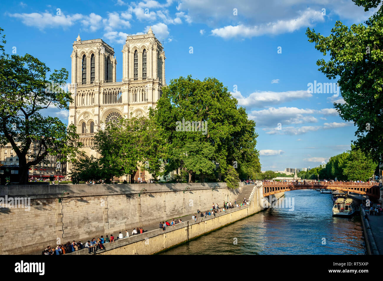 Notre Dame Cathedral and River Seine, Paris, France Stock Photo