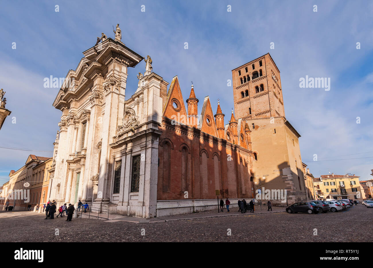 Mantova, Italy - January 4 2019: Mantua Cathedral (Cattedrale di San Pietro apostolo, Duomo di Mantova) in Mantua, Lombardy, northern Italy, is a Roma Stock Photo