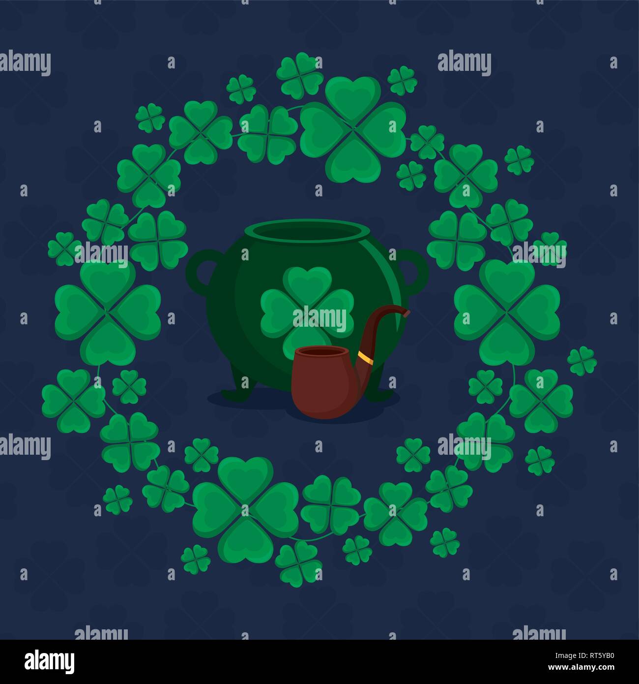 st patricks day card with cauldron and pipe wooden vector illustration ...