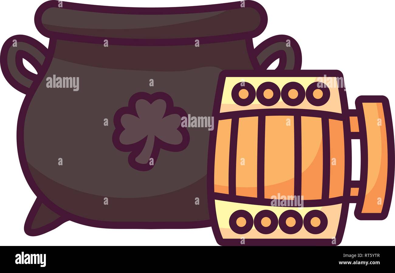 st patricks day card with cauldron and beer jar vector illustration ...