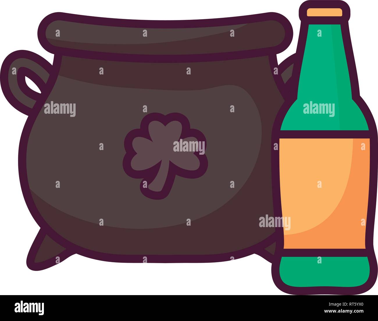 st patricks day cauldron with bottle beer vector illustration design ...