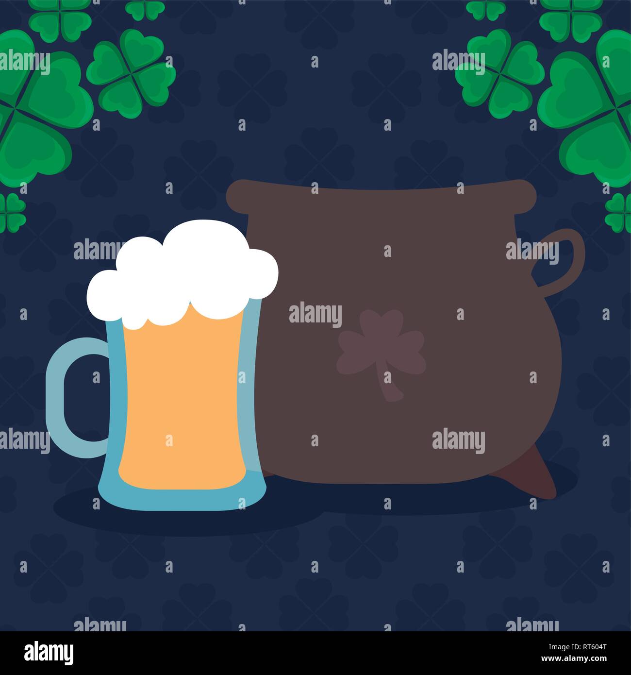 st patricks day card with cauldron and beer jar vector illustration ...