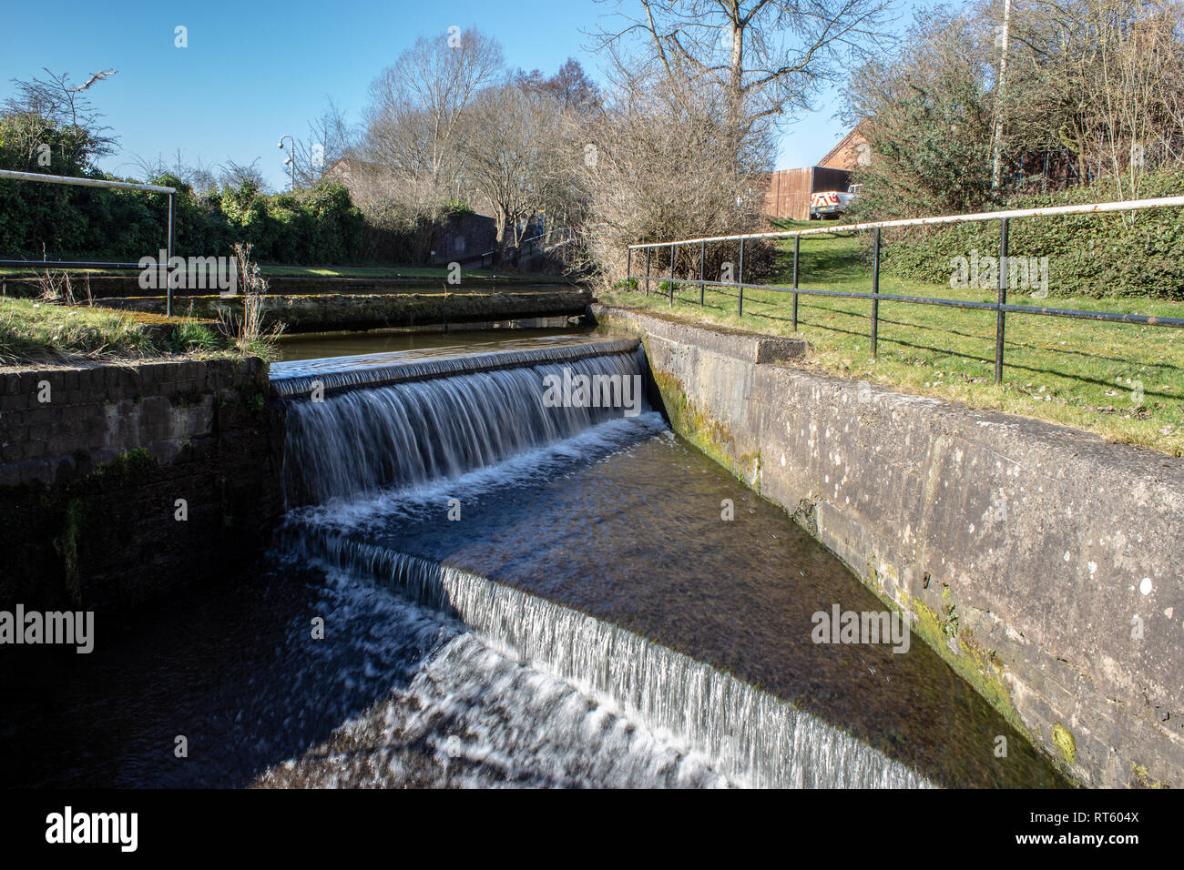 Waterfall at Trent and Mersey Canal, festival park, stoke on trent Stock Photo