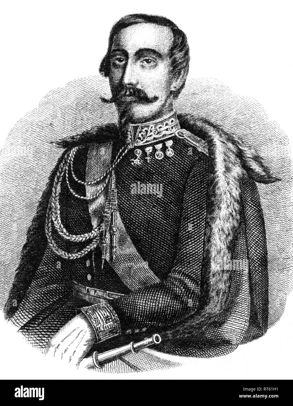 Alfons della Marmora, born 1812 in Turin, Secretary of war of Sardinia and later commanding officer of the Sardinian army in the Crimean War.  Lithography from ' National-Kalender für alle Kronländer der kaiserl. königl. österreichischen Monarchie', (National calender for all crownlands of the imperial Monarchy of Austria), 1856, lithographer W. Klimt, published by Carl Wilhelm Medow, Leitmeritz / Praha., Additional-Rights-Clearance-Info-Not-Available Stock Photo