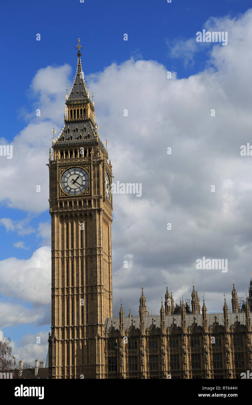 Big Ben (Elizabeth Tower), Houses of Parliament, Westminster,London, England, United Kingdom Stock Photo