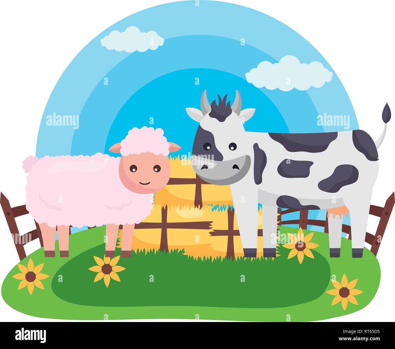 sheep and cow bales of hay farm Stock Vector Image & Art - Alamy