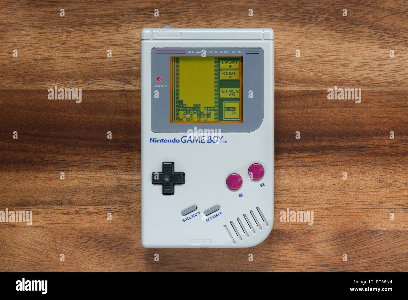 The gameplay screen of the game Tetris as seen on a 1989 Nintendo Game Boy  (Editorial use only Stock Photo - Alamy