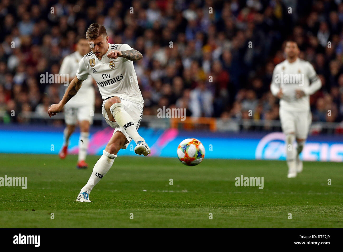 Toni Kroos in action during the Copa del Rey semi final second leg match between Real Madrid CF and FC Barcelona at Santiago Bernabeu Stadium. (Final score Real Madrid 0-3 FC Barcelona) Stock Photo
