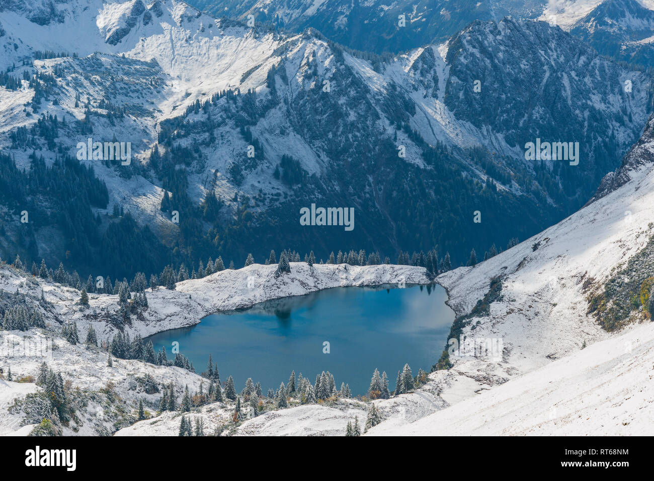 Germany, Bavaria, Allgaeu, Allgaeu Alps, View from Zeigersattel to Seealpsee in winter Stock Photo