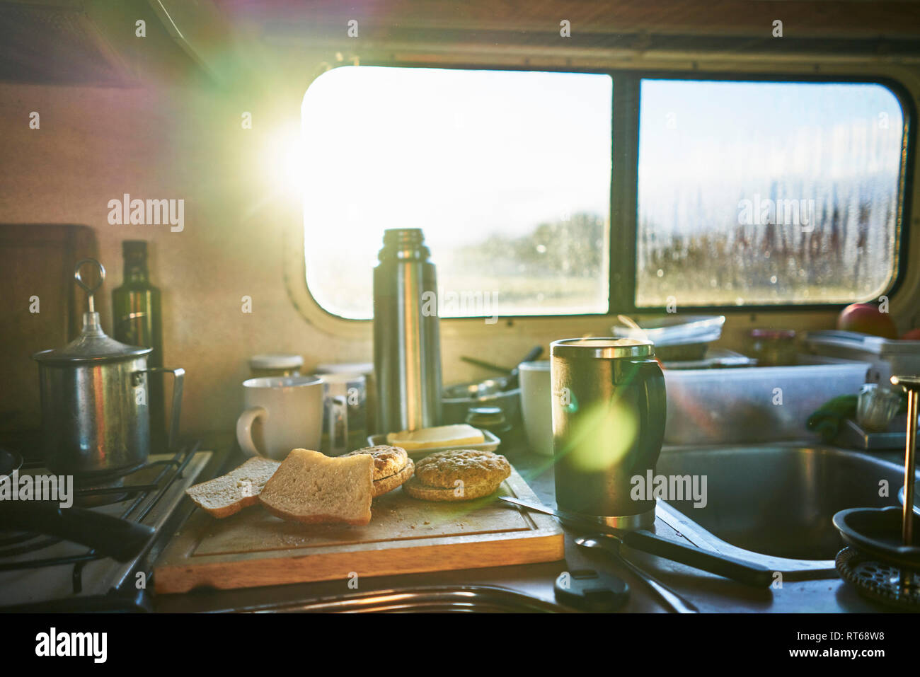 Kitchen in camper Stock Photo
