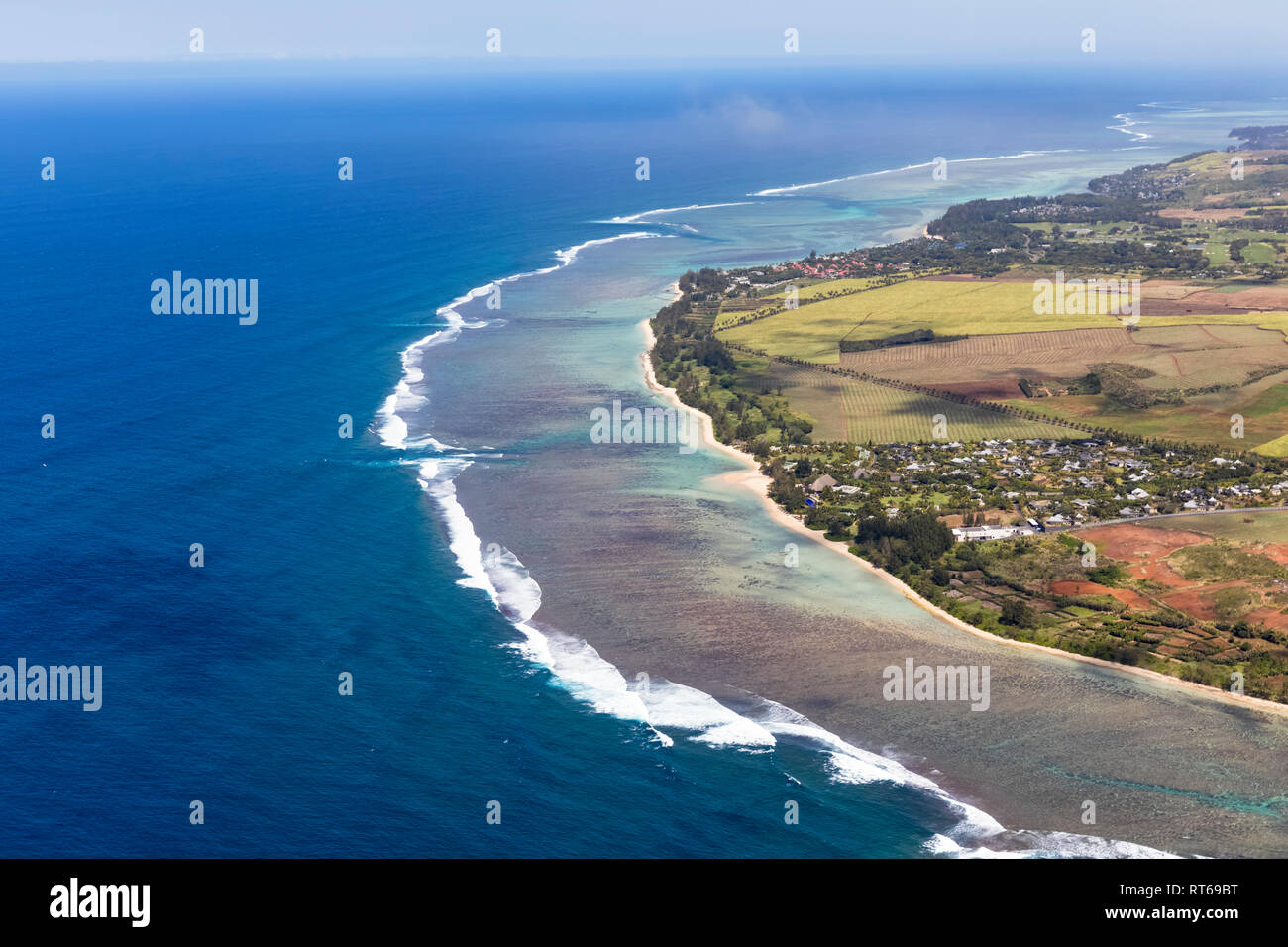 Mauritius, Southwest Coast, Indian Ocean, Aerial view Stock Photo