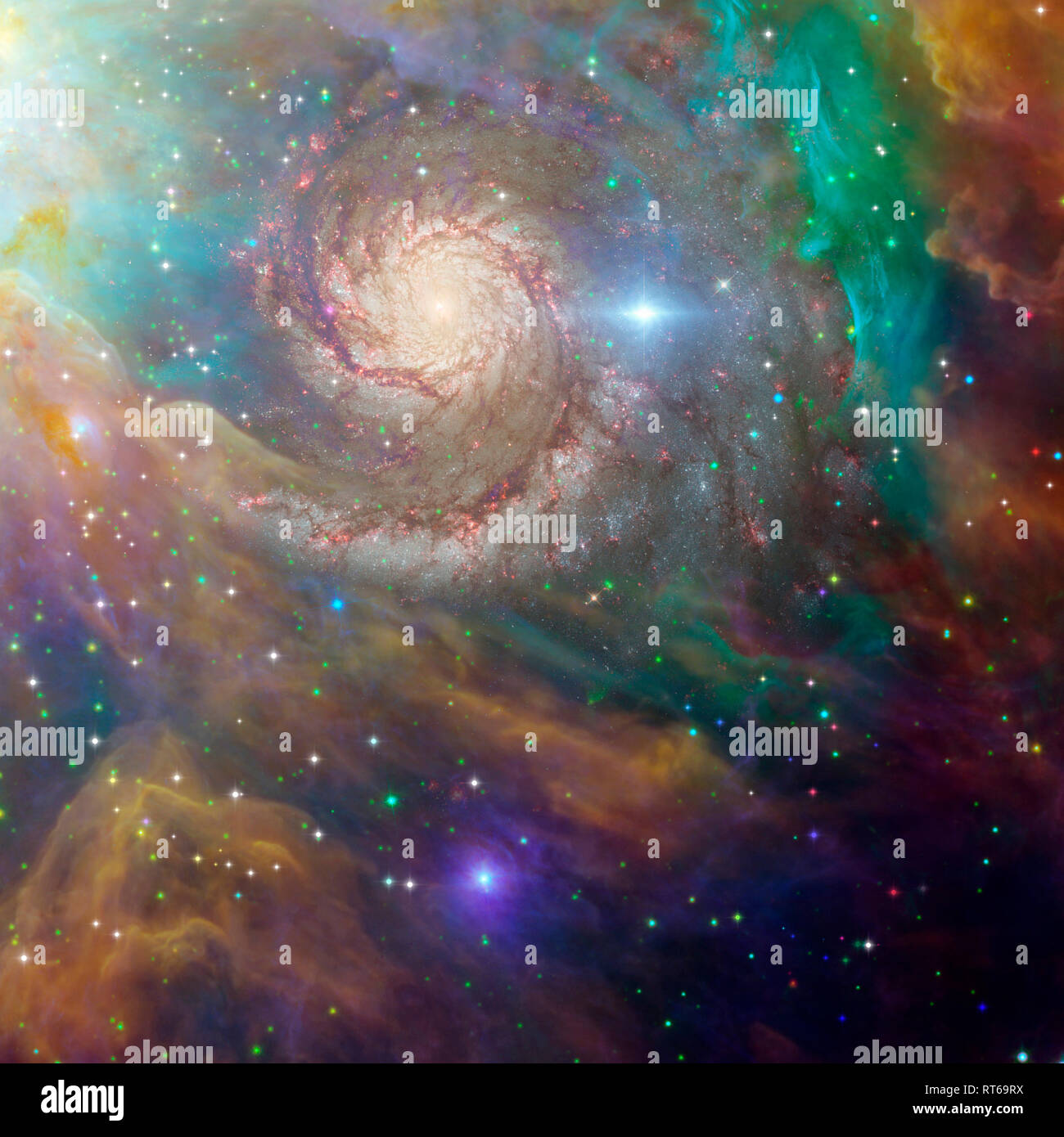 Spiral galaxy in a colorful deep space scene Stock Photo - Alamy