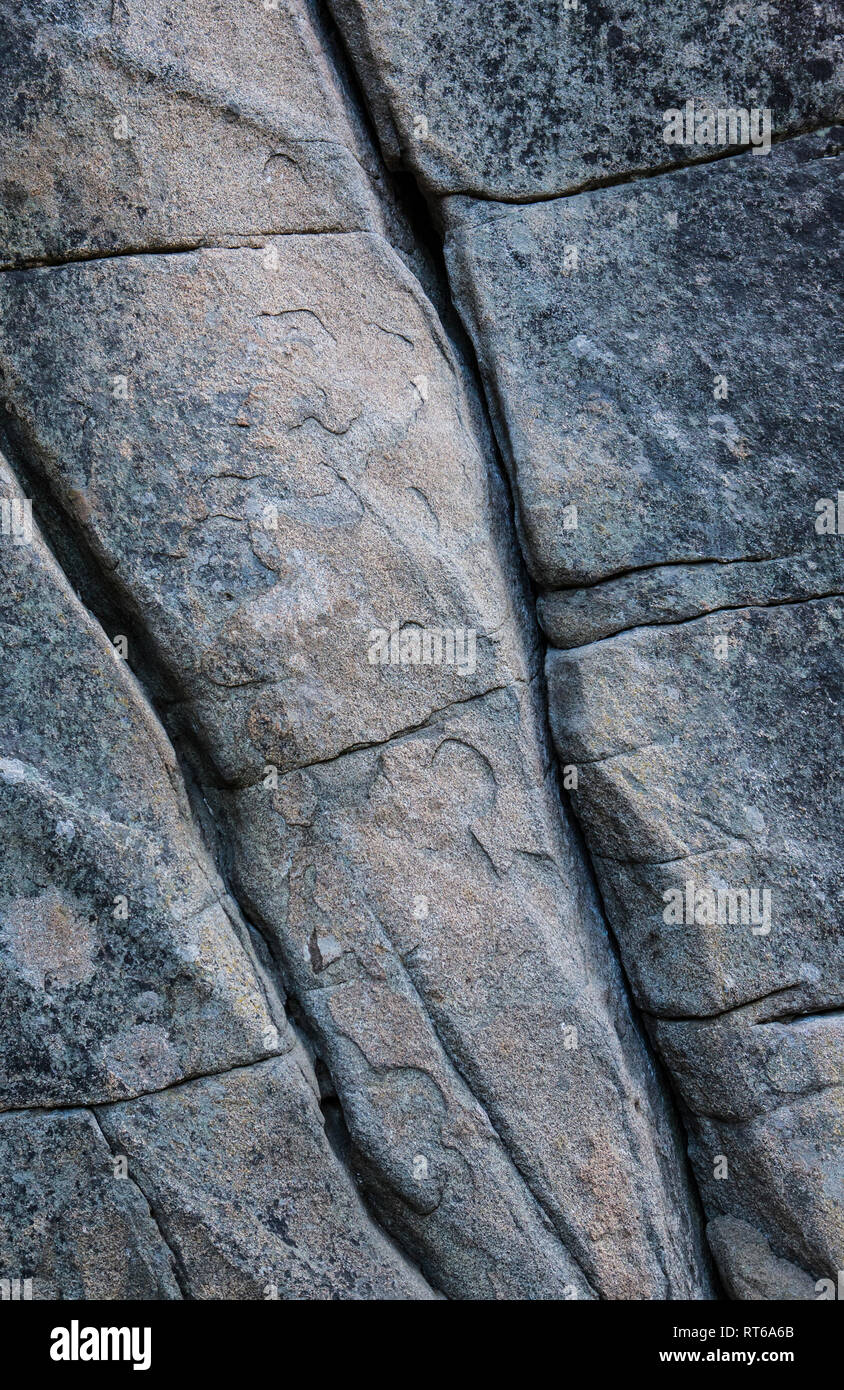 Cracks in a rock face.  Icicle Canyon in the Washington Cascades Range, USA. 'Classic Crack', 5.9. Stock Photo