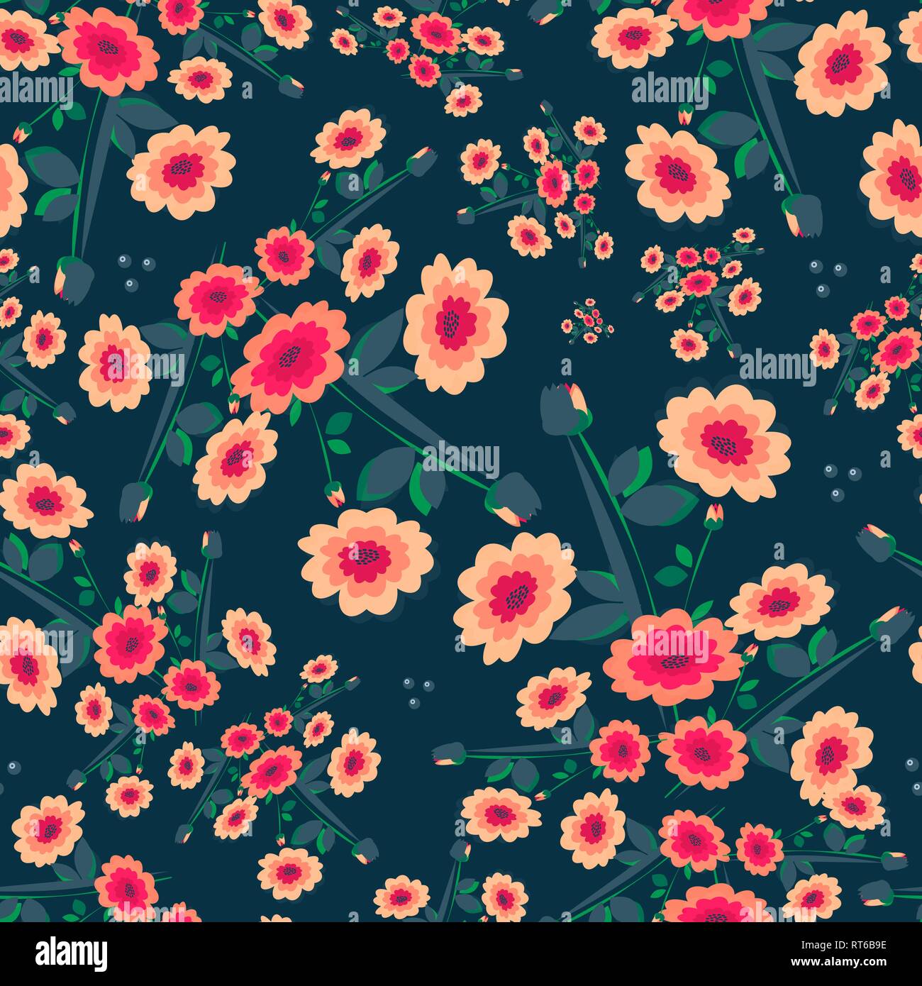 Vector seamless background with colorful flowers and elements Stock ...