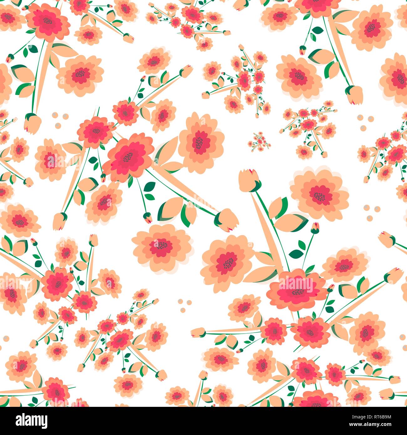 Vector seamless background with colorful flowers and elements Stock ...