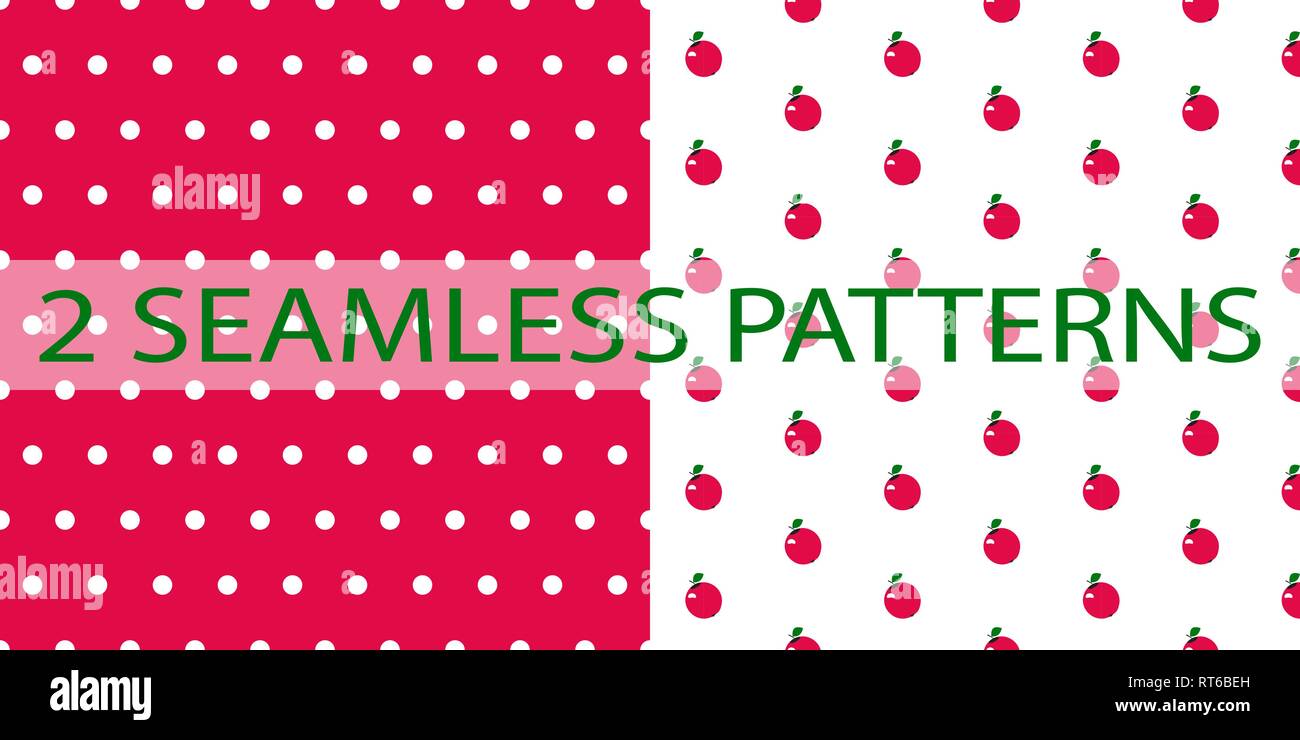 Vector set of two seamless patterns with berries and dots Stock Vector